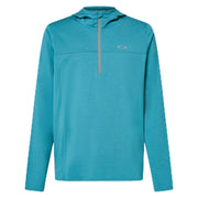 Men's turquoise heather zip-up hoodie with adjustable hood and front zipper, chest logo