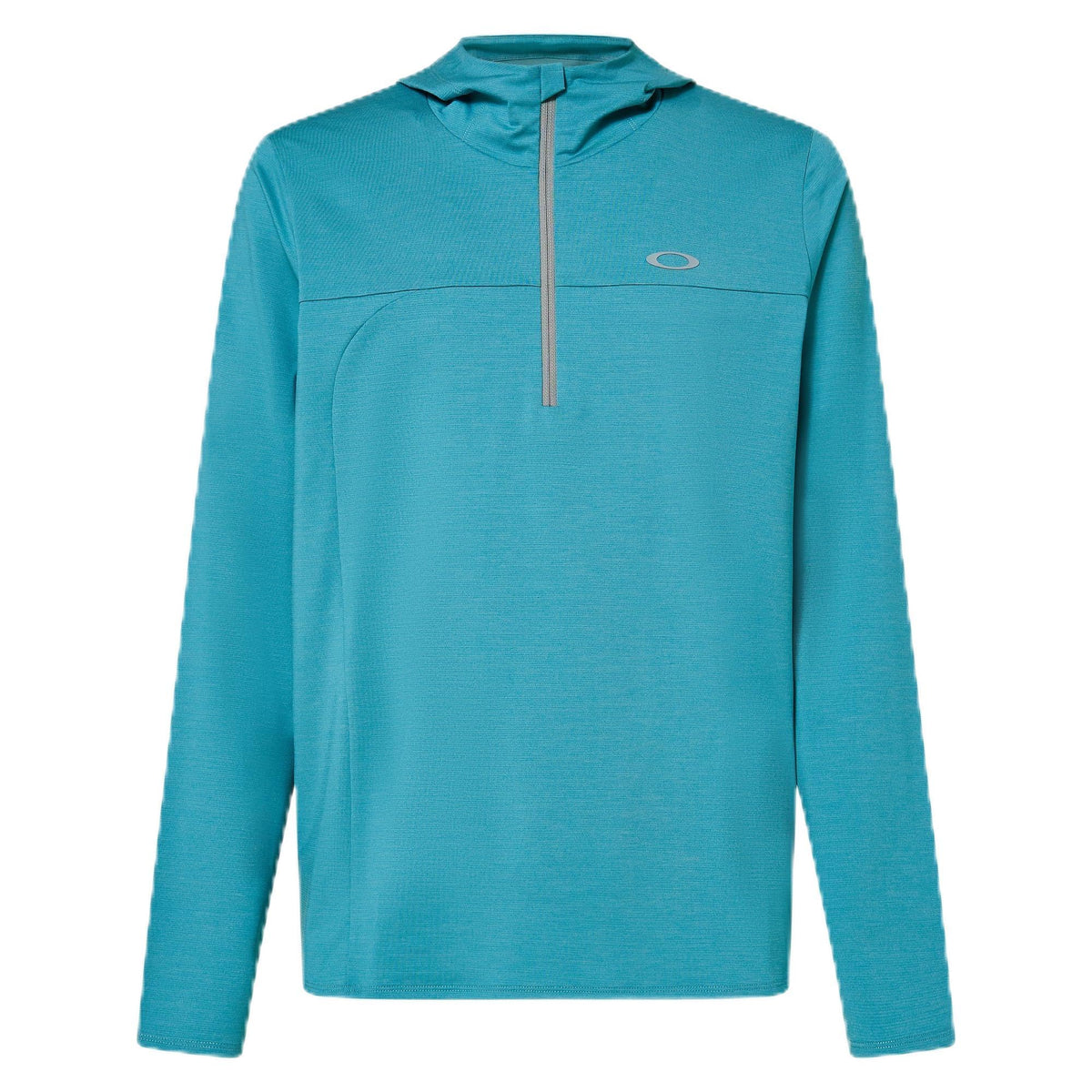 Men's turquoise heather zip-up hoodie with adjustable hood and front zipper, chest logo