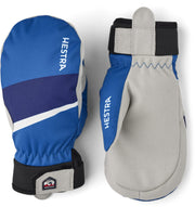Hestra Tracker Jr. waterproof mittens, royal blue with white stripe and gray palm