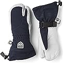 Women's ski gloves in navy and off-white with side pull tab and hook-and-loop cuff