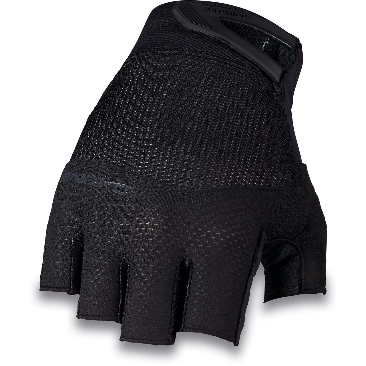 Black half-finger cycling gloves with mesh back and padded finger knuckle panels