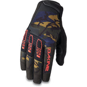 Youth cross-x glove in dark camo with red Dakine lettering and padded palm