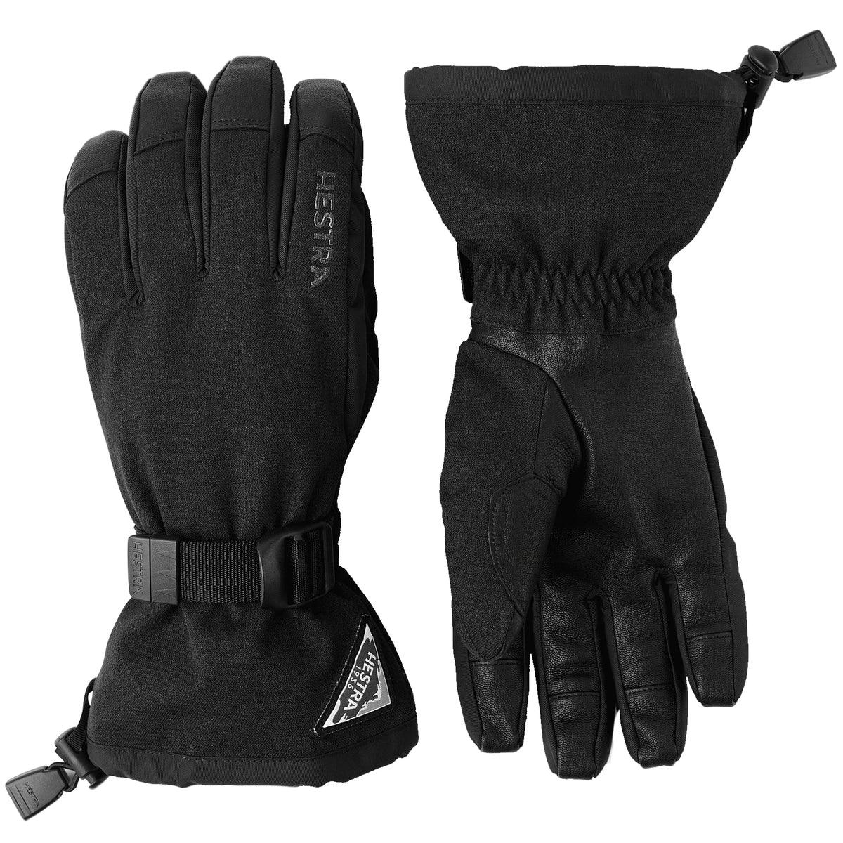 Powder gauntlet gloves in black with long cuff and textured palm panels