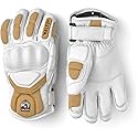 Kids insulated white leather ski mittens with tan accents and hook-and-loop wrist strap