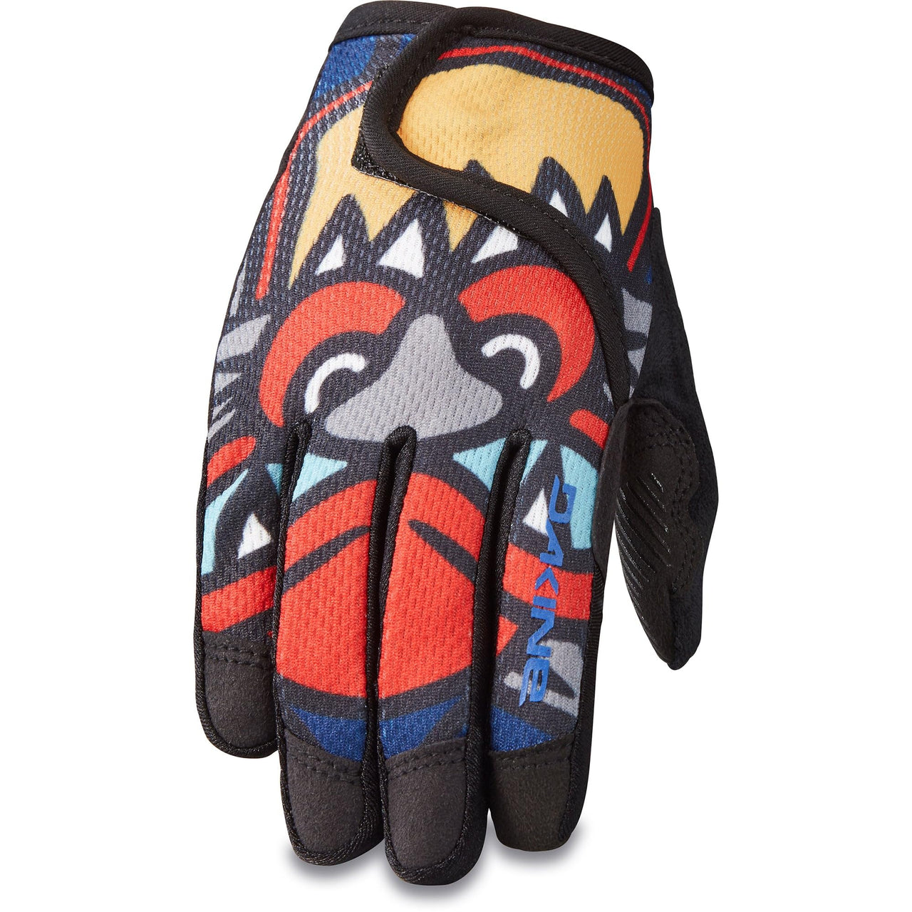 Cycling gloves, black with red and blue graffiti graphic and padded fingers