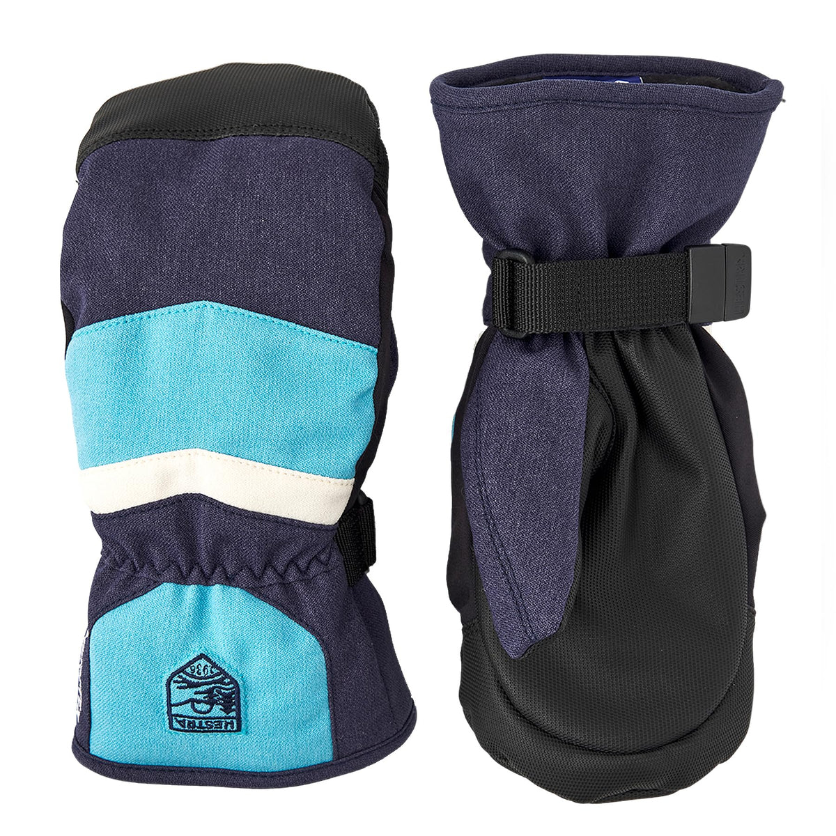 Junior mitts pair: turquoise/black and navy/black with wrist straps