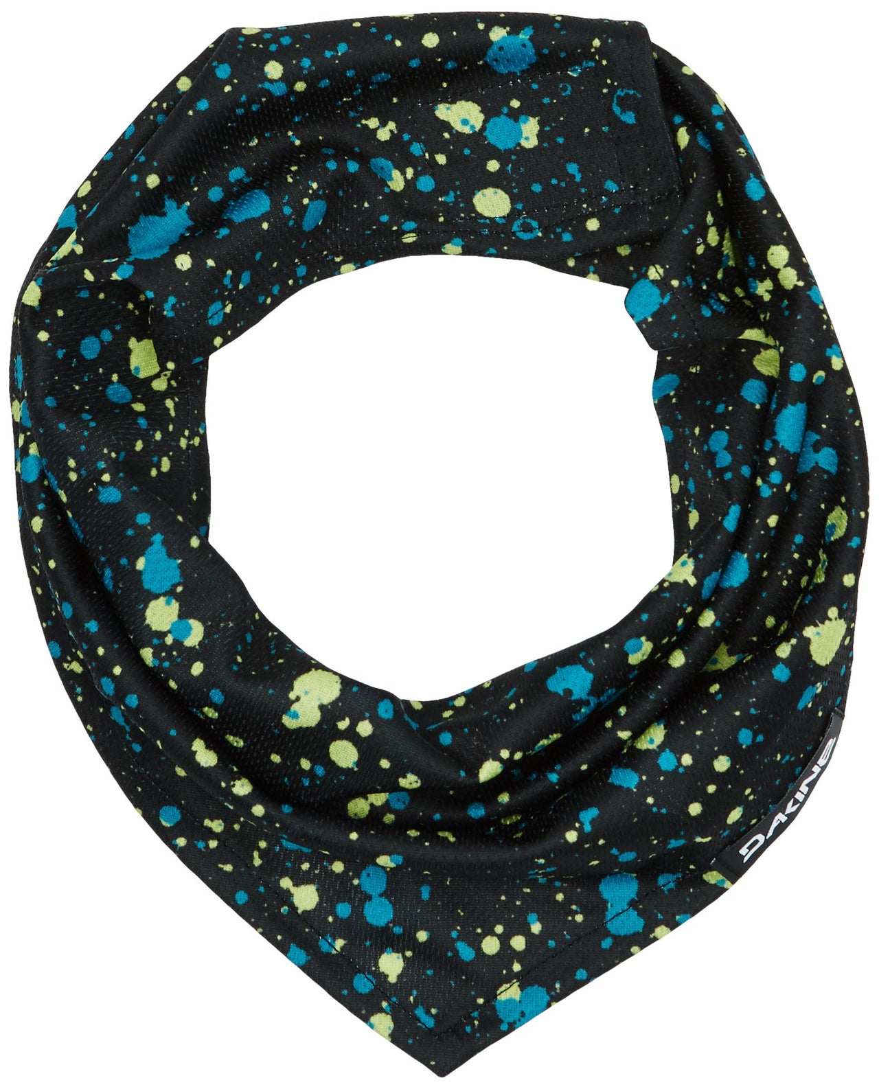 Quick-dry neck gaiter scarf in dark with blue and green splatter print