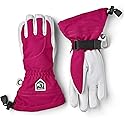 Women's fuchsia ski gloves with offwhite palms and wrist strap