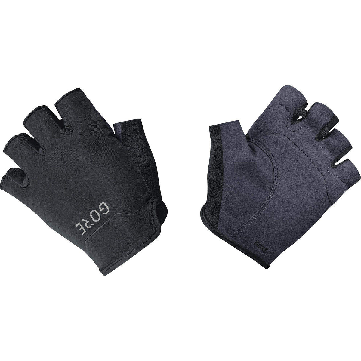 Short finger cycling gloves, black with textured grip and strap cuffs