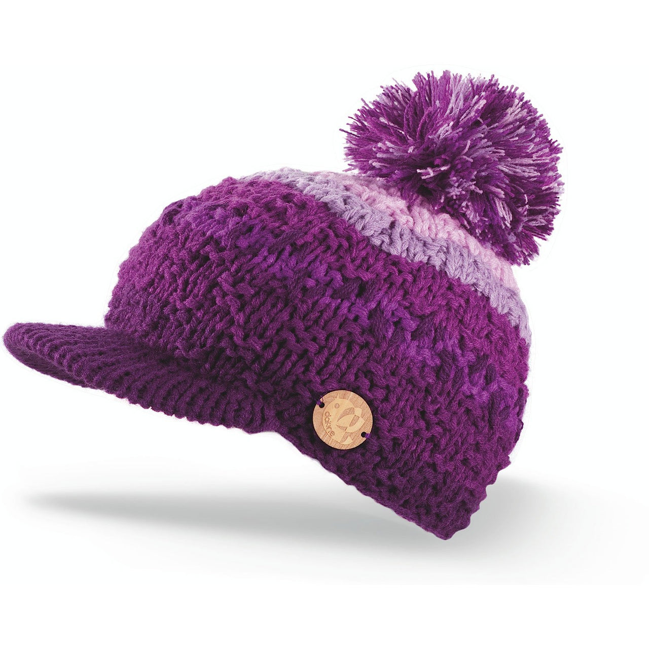 Dakine Kayla knit beanie in purple with gray pom-pom and logo patch