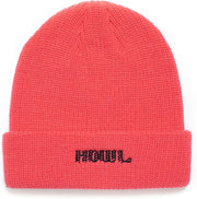 Pink knit beanie with ribbed cuff and HOWL logo patch