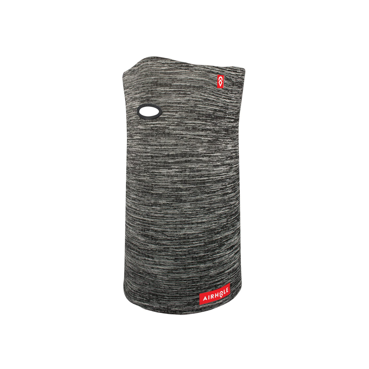 Tech grey knit neck tube with ventilation hole and red Airhole logo