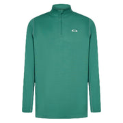 Green men's quarter-zip sweatshirt with stand collar and small chest logo