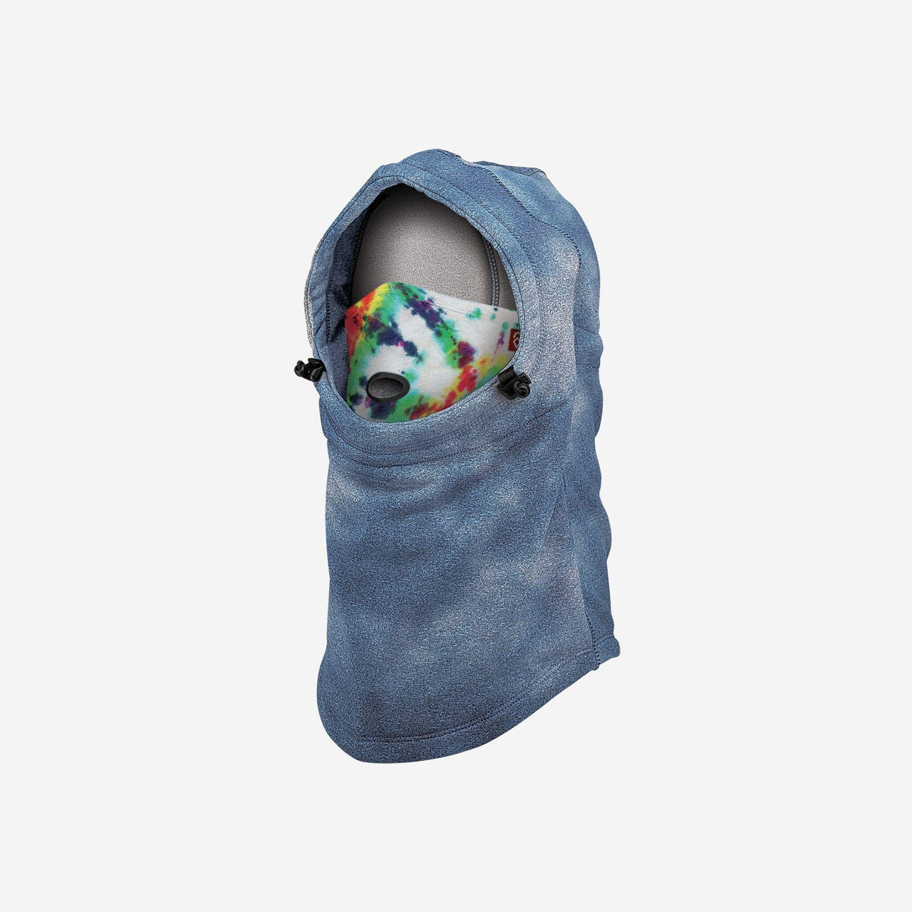Airhole polar combo headwear balaclava hood, blue acid-wash fleece with face opening