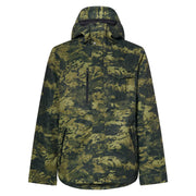 Camouflage insulated jacket with hood, full-zip front, and chest pockets