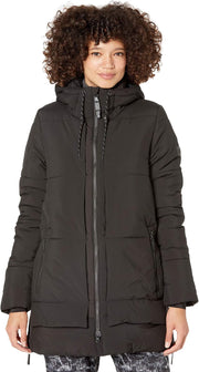 O'Neill Azurite snow jacket for women, black hooded puffer with full zip