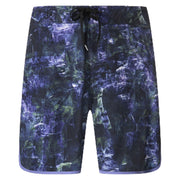 Men's Oakley 19-in board shorts with dark blue, green, and purple abstract print