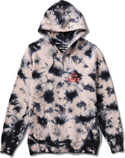 Men's tie-dye fleece hoodie with hood, kangaroo pocket, and REEF chest logo