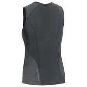 Women's dark sleeveless base layer top, back view with stitched seams