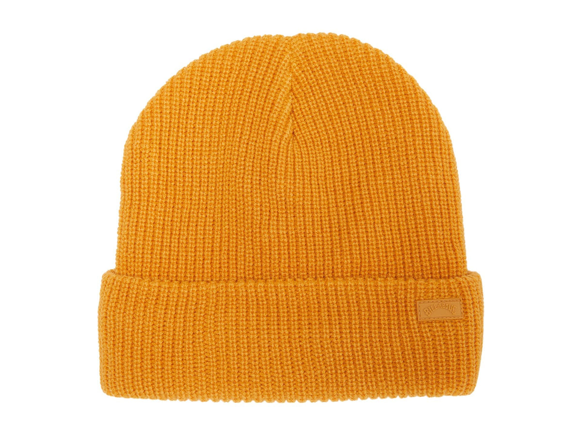 Billabong Roamer vintage gold knit beanie with fold-up cuff and small logo patch