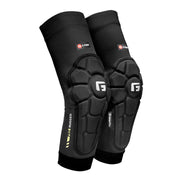 Black molded elbow guards with protective knuckle armor and compression sleeve