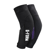 Black elbow guards with G-Form logo and purple trim