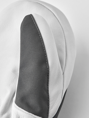 Light gray leather mitten with dark gray side panel and stitched edge
