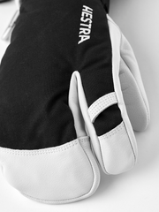 Hestra Army Leather Heli Ski 3-finger gloves in black with white leather fingers