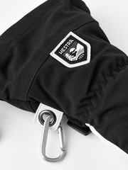 Hestra Army Leather Heli Ski 3-finger gloves in black with metal carabiner clip