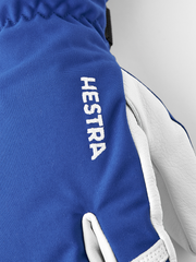 Hestra Army Leather Heli Ski 3-finger gloves in royal blue with white leather palm