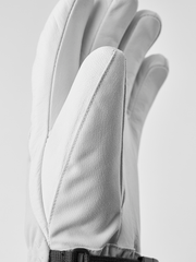 Hestra Heli ski glove white with stitched paneling on the back of hand