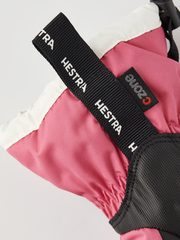 Hestra Gauntlet CZone Jr 3-finger gloves, pink and white with black wrist strap