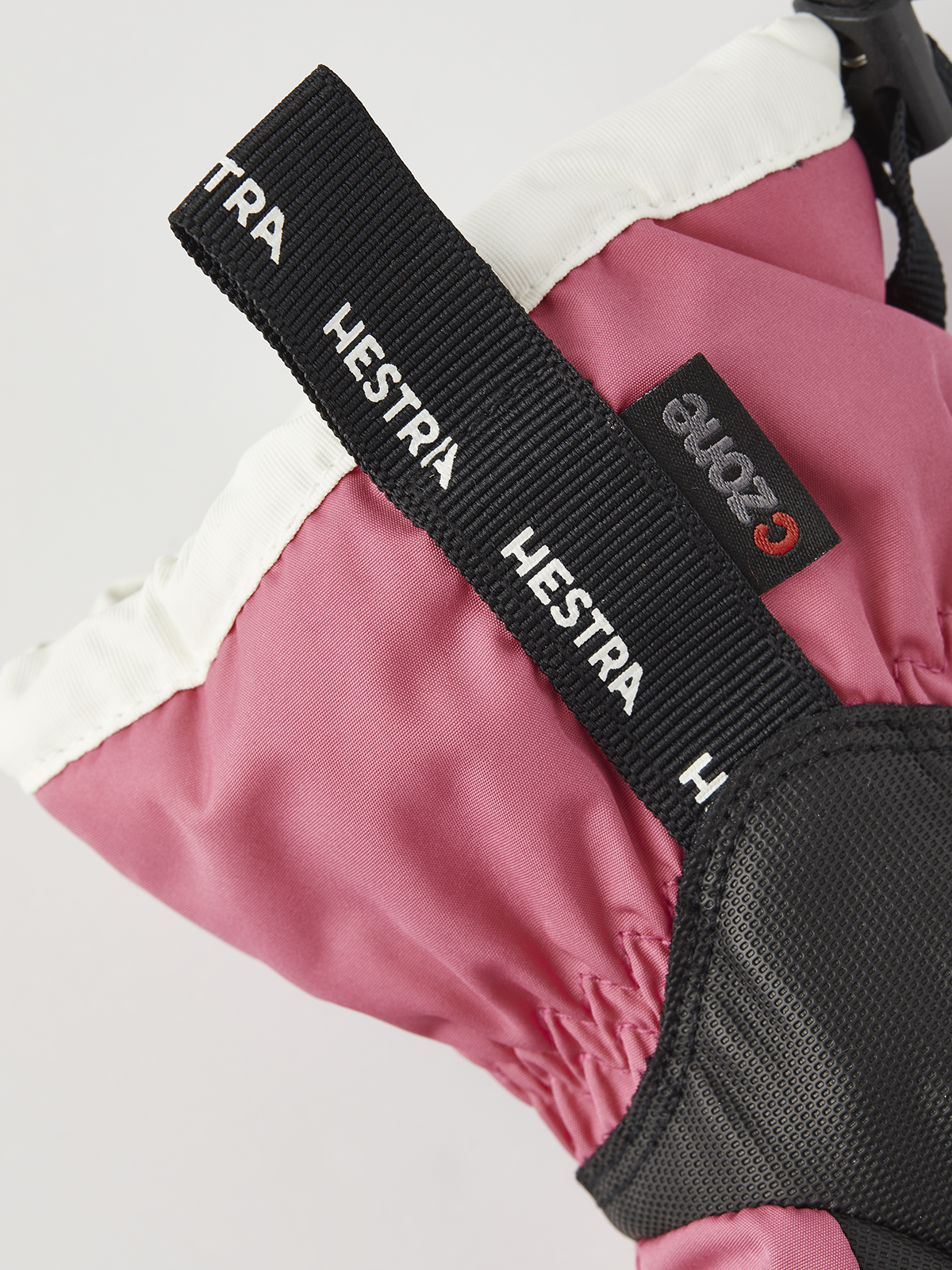 Hestra Gauntlet CZone Jr 3-finger gloves, pink and white with black wrist strap