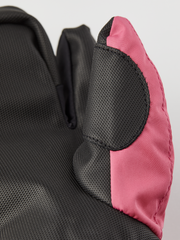 Hestra Gauntlet CZone Jr 3-finger gloves close-up, pink back with textured dark palm