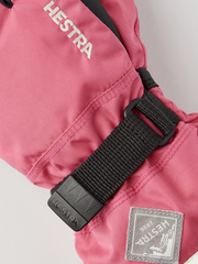 Hestra Gauntlet CZone Jr 3-finger gloves, pink fabric with black strap and logo patch