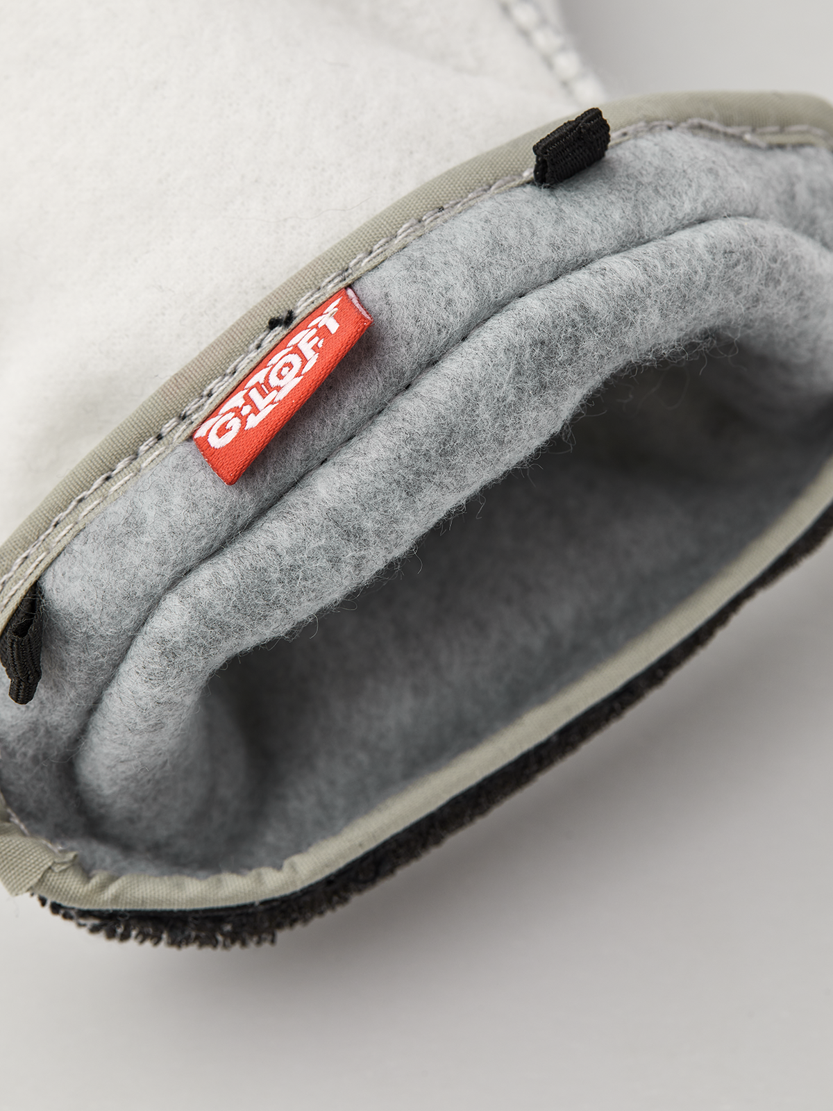 Hestra Heli Ski Jr. mitten liners, gray interior lining with red logo patch