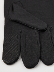 Black merino wool long glove liners with textured palm and snug finger tips