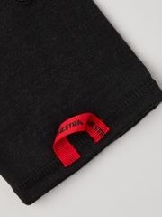Black merino wool glove liner cuff with red brand label detail