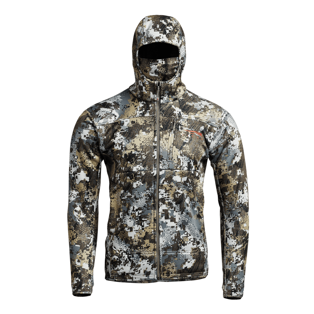 Traverse hoodie in light pixel camouflage, hooded neck and long sleeves with cuffs