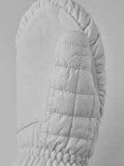 White quilted mitten with padded palm and fingerless-style back panel detail