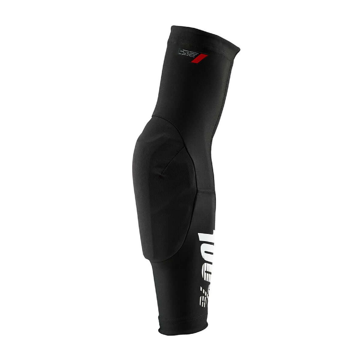 Black elbow guard sleeve with red logo and padded elbow panel