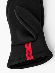 Kids fleece mitten liner, black, red Hestra tag and curved finger panel