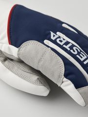 Navy and off-white comfort tracker gloves with Hestra logo on the back