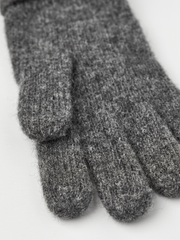 Grey knit glove liner with ribbed cuff and five-finger fingertips