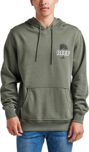 Men's green fleece hoodie with drawstring hood and chest REEF palm graphic