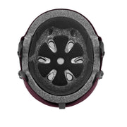 Burgundy snow helmet interior with EPS liner and vented head ring