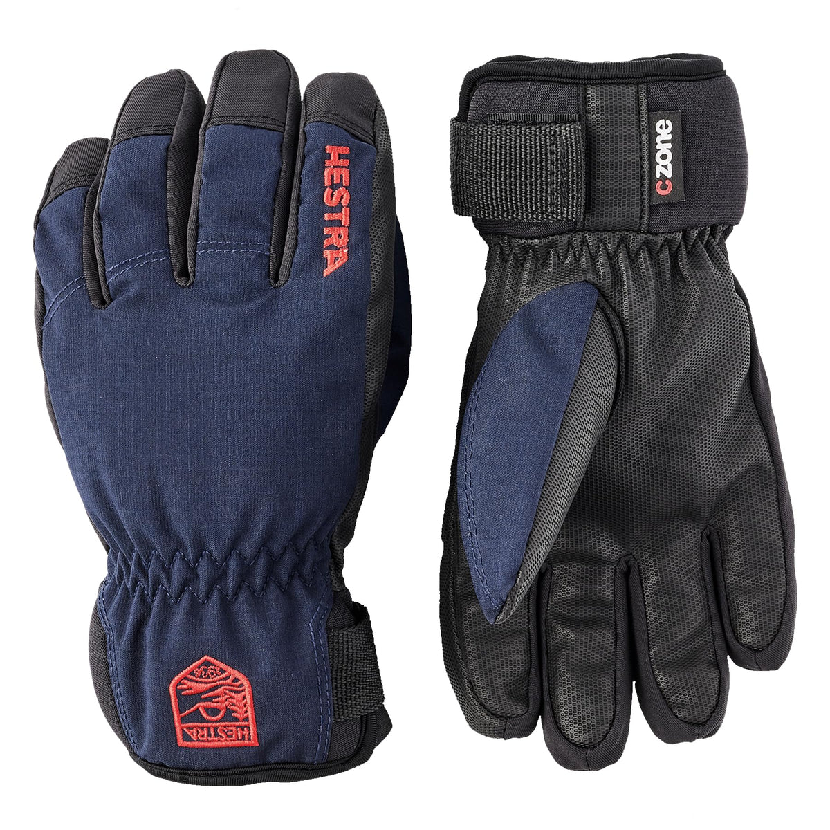 Youth waterproof Hestra gloves in navy and black, padded palm, elastic wrist cuff