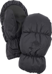 Hestra New Moon baby mittens, black padded with logo patch and elastic cuffs