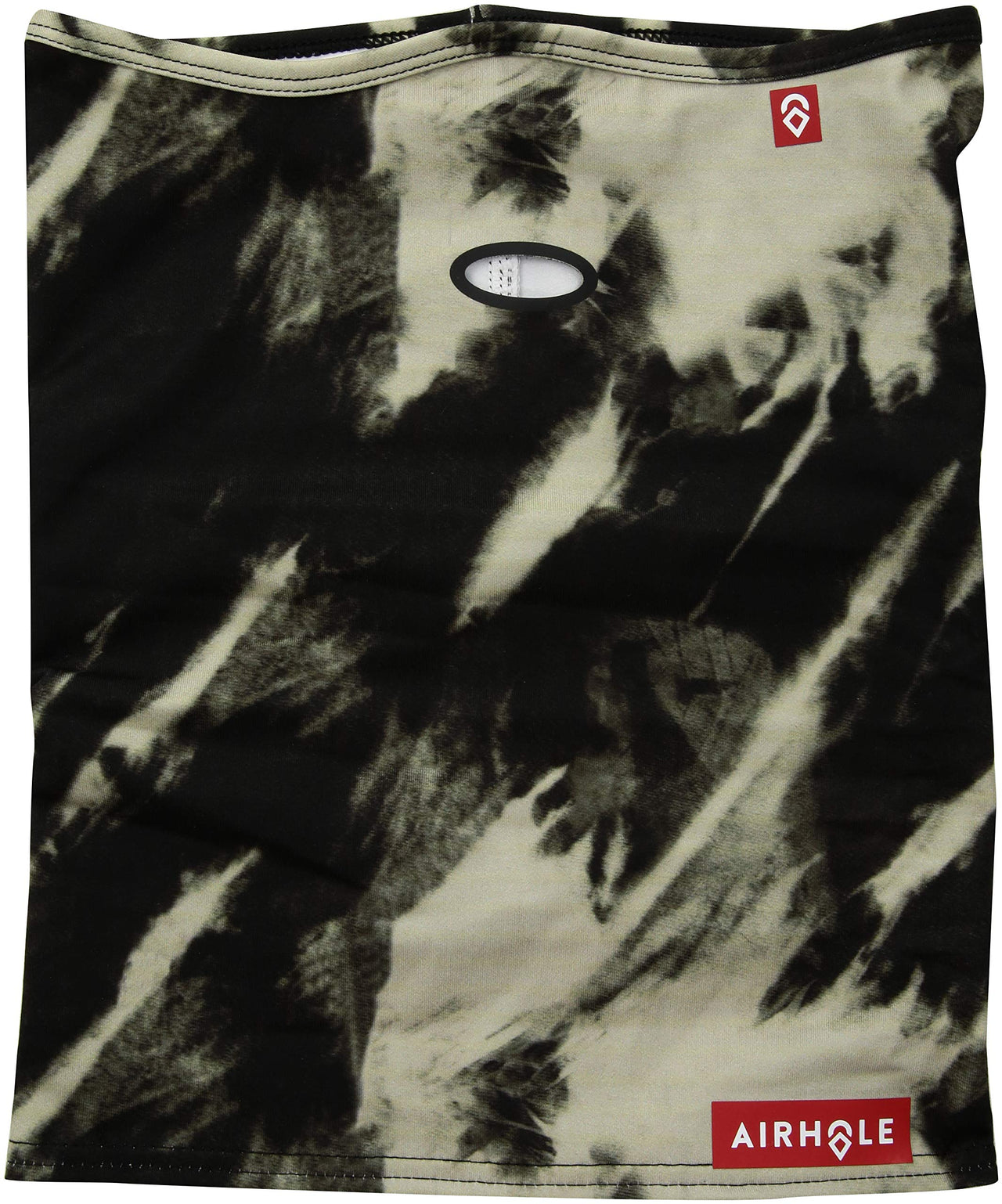 Airhole Airtube Ergo neck gaiter black and white tie-dye pattern with AIRHOLE label