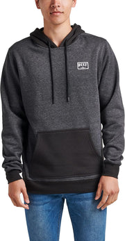 Men's fleece hoodie in caviar black with hood drawstrings, front pocket, REEF logo
